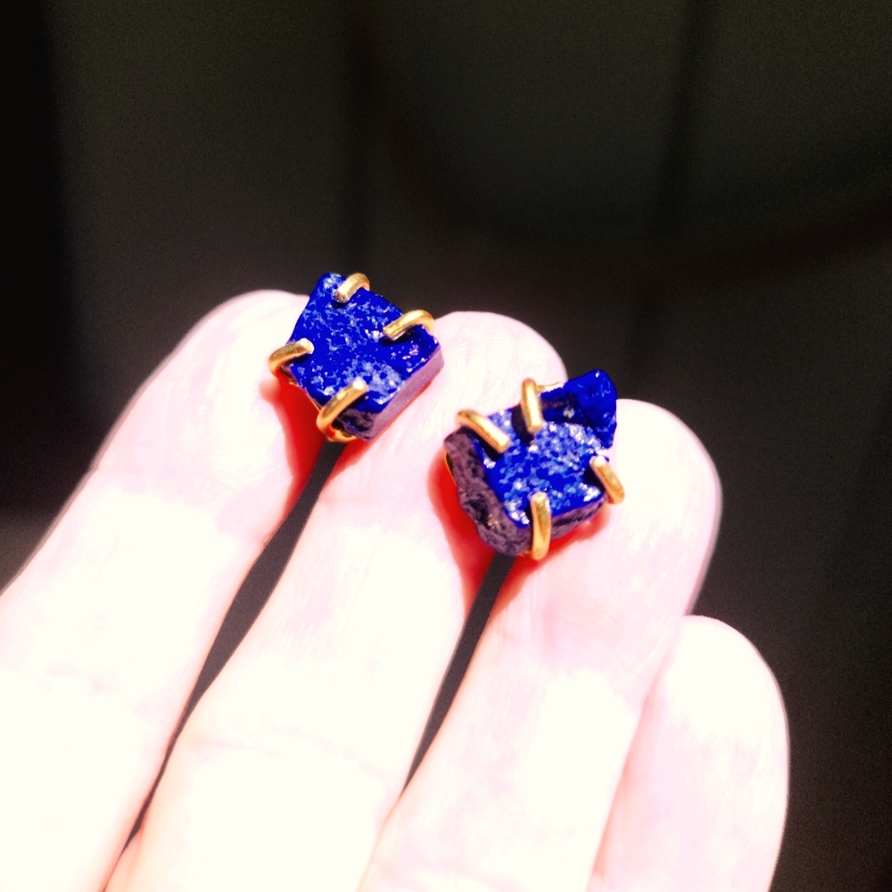 Lapis Lazule raw nugget studd earrings NEW! - Picture 1 of 10